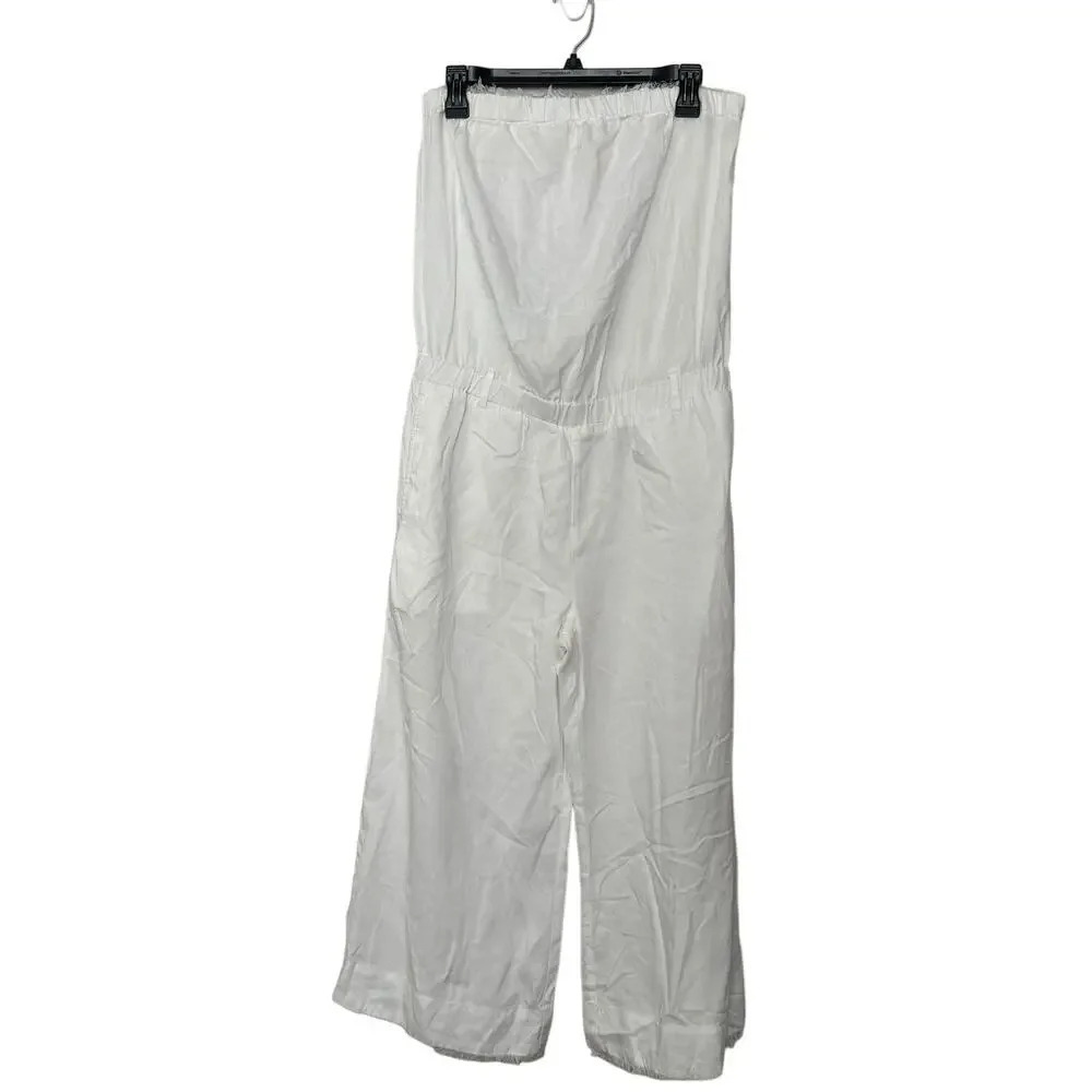 Cloth & Stone Women's One Piece Jumpsuit M White 100% Tencel Wide Legs Pockets